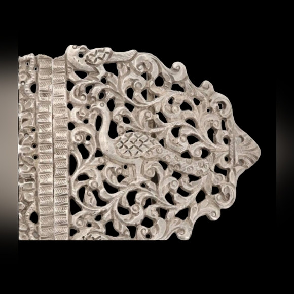 Estate Antique Art Nouveau Large Heavy 800 Silver Belt Buckle Openwork Peacocks - Picture 3 of 5